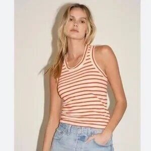 LNA Clothing Women's Walker Stripe Tank Orange Beige 3X NWT
